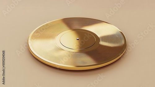 realistic 3d rendering of a shimmering gold vinyl record isolated on a neutral background intricate grooves and reflective surface capture the nostalgia and allure of vintage music media