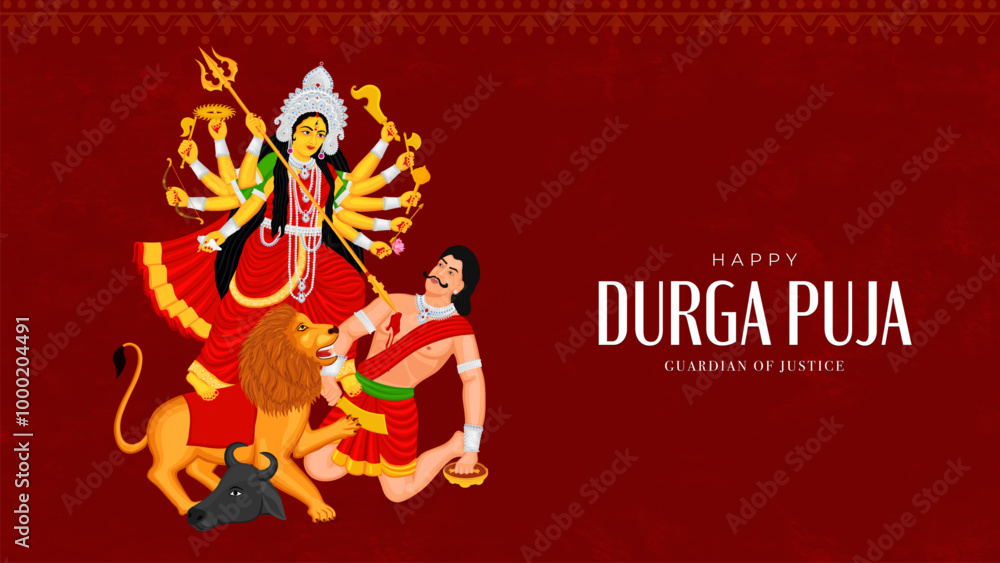 Vector illustration of Goddess Shri Durga for Durga Puja, Subh Navratri, with a vibrant red background Vector illustration of Goddess Shri Durga for Durga Puja, Subh Navratri, with a vibrant red background