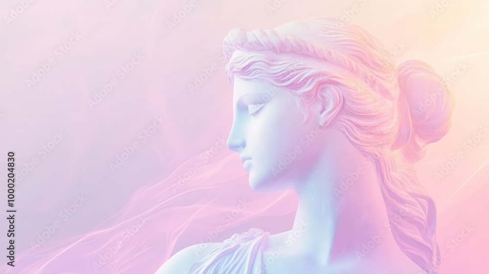 reimagined greek goddess statue in soft pastel hues delicate marblelike texture with subtle iridescence set against a dreamy gradient background of lavender and rose gold reimagined greek goddess statue in soft pastel hues delicate marblelike texture with subtle iridescence set against a dreamy gradient background of lavender and rose gold