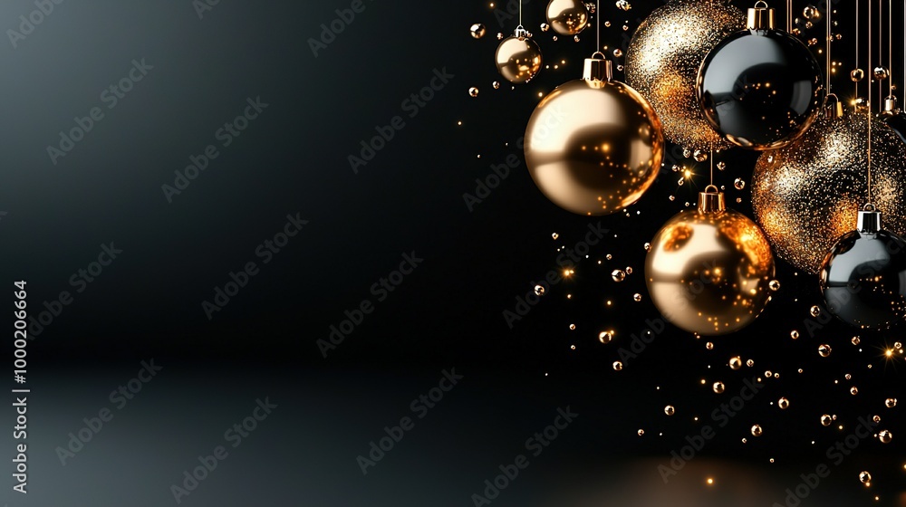 A black and gold Christmas ornament with water droplets at the base A black and gold Christmas ornament with water droplets at the base