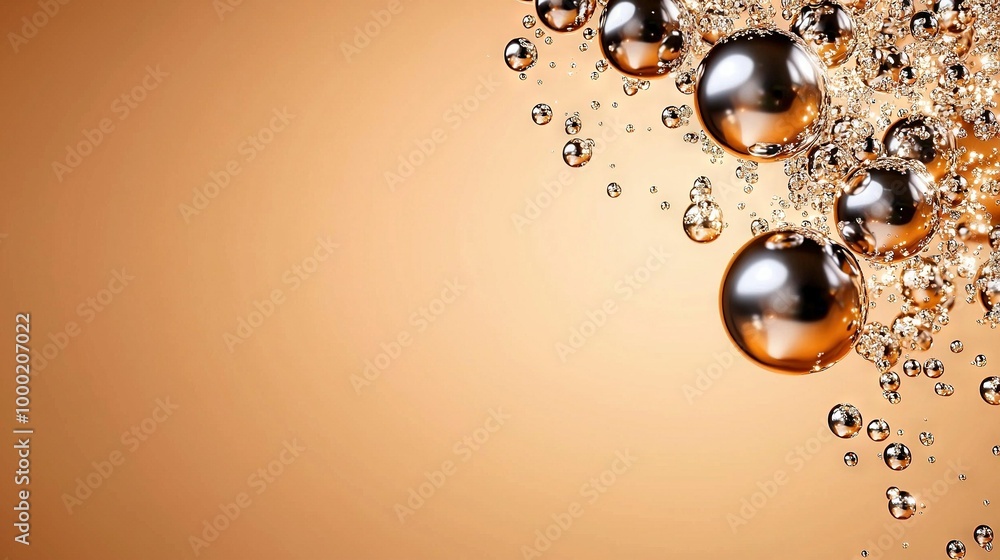 Obraz premium A group of water bubbles floats above a rustic brown and orange background, featuring subtle orange tones in the background