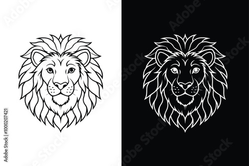 Lion black head vector silhouette icons icon set on white background.