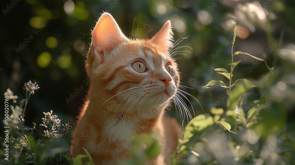 Cats exploring outdoor environments, whether in gardens or natural landscapes. Cats exploring outdoor environments, whether in gardens or natural landscapes.