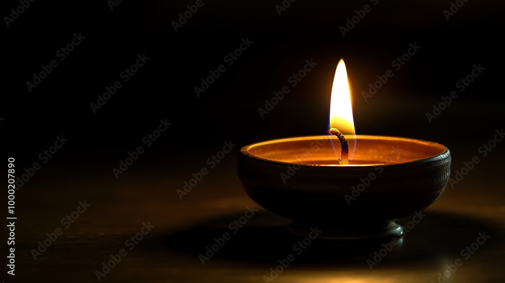 single lit candle with a steady flame, placed in a simple, elegant candle holder. The dark background single lit candle with a steady flame, placed in a simple, elegant candle holder. The dark background