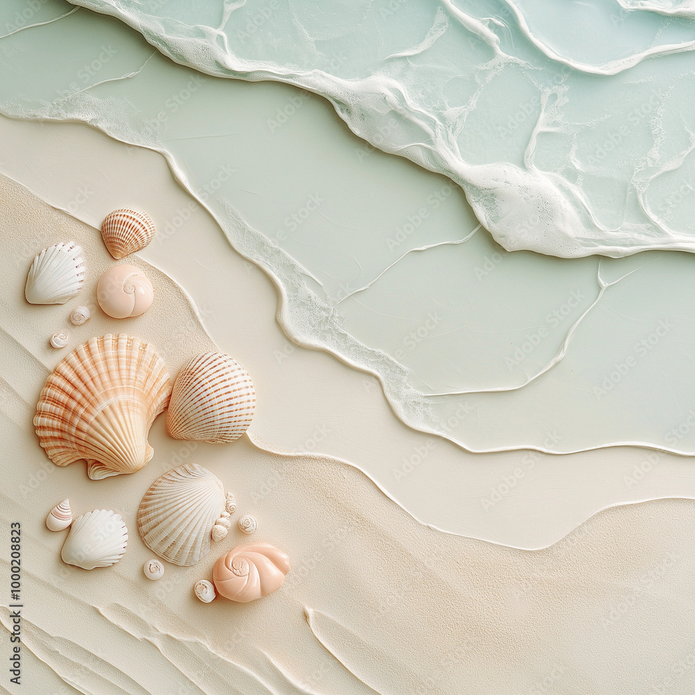 Gentle and calm background with sea surf, sand and shells. Gentle and calm background with sea surf, sand and shells.