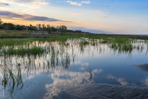The flooded shore of the Caspian Sea