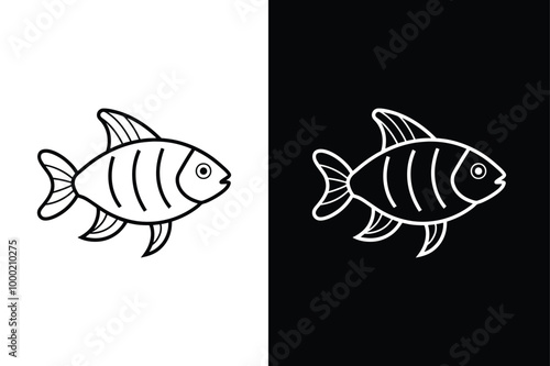 Fish icon black lineout Vector icon isolated on black and white background.