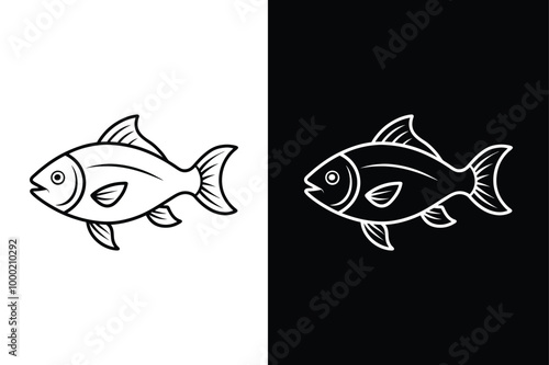 Fish icon black lineout Vector icon isolated on black and white background.