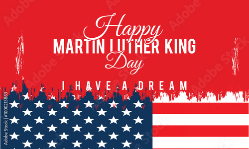 martin luther king day banner. Holiday typographic poster with usa waving flag.Vector illustration