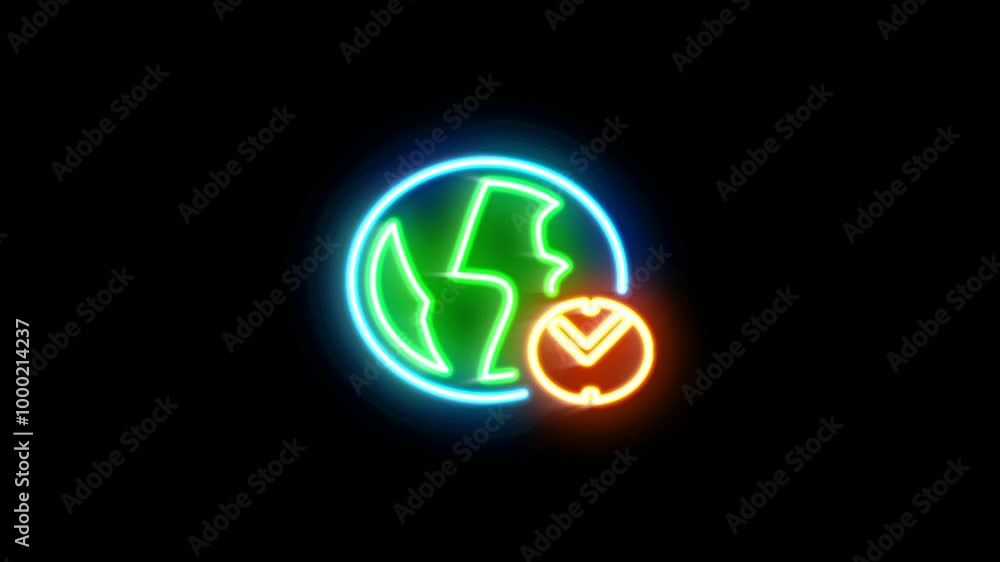 The blinking neon light of time concept icon in the black background. The blinking neon light of time concept icon in the black background.