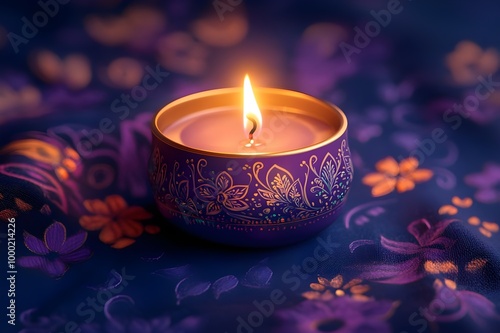 Happy Diwali. Deepavali Hindu festival of lights celebration. Clay diya candle. Oil lamp lit, copy space photo