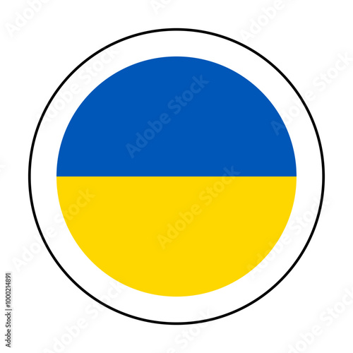 A round icon in the colors of the Ukrainian flag. "Made in Ukraine" logo concept.