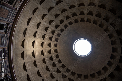 View of the oculus iInside the Pantheon in Rome, the famous temple built by Hadrian in AD 126. photo