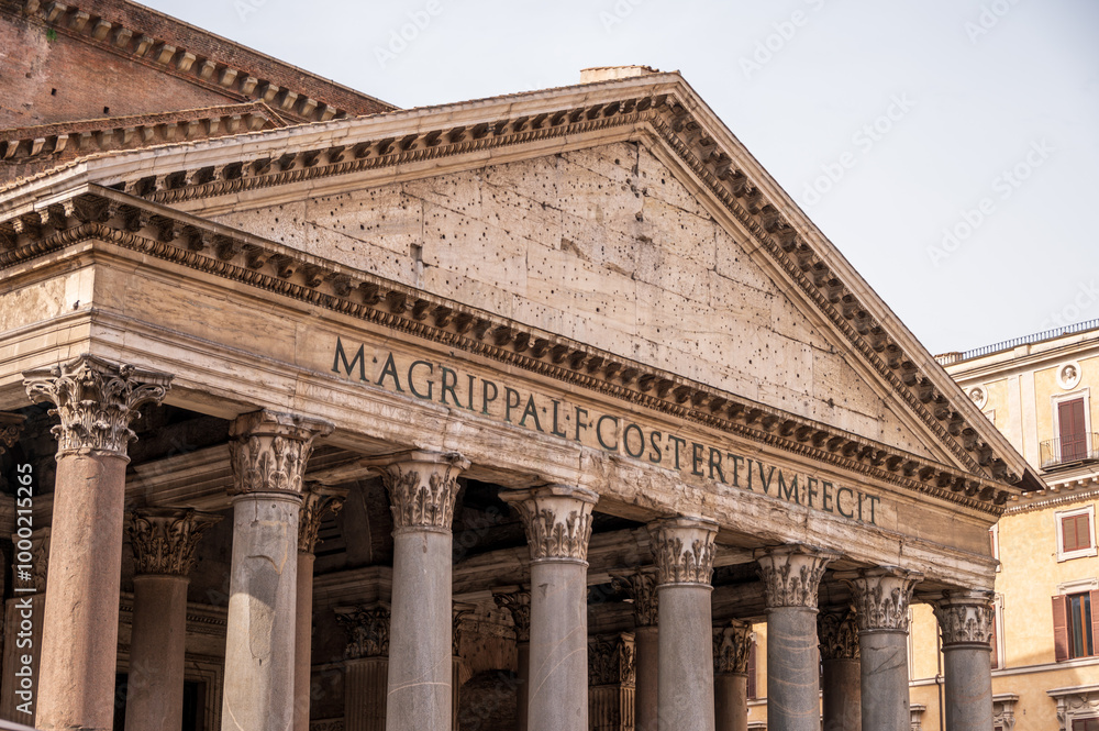 Exterior portico of the Pantheon in Rome, the famous temple built by Hadrian in AD 126. Exterior portico of the Pantheon in Rome, the famous temple built by Hadrian in AD 126.