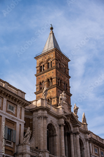 Exterior and Bell Tower of the Papal Basilica of Saint Mary Major.