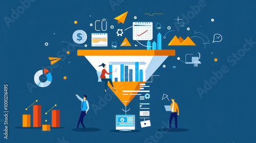 A visual of sales teams using technology and data to optimize their sales funnel and boost conversion rates.