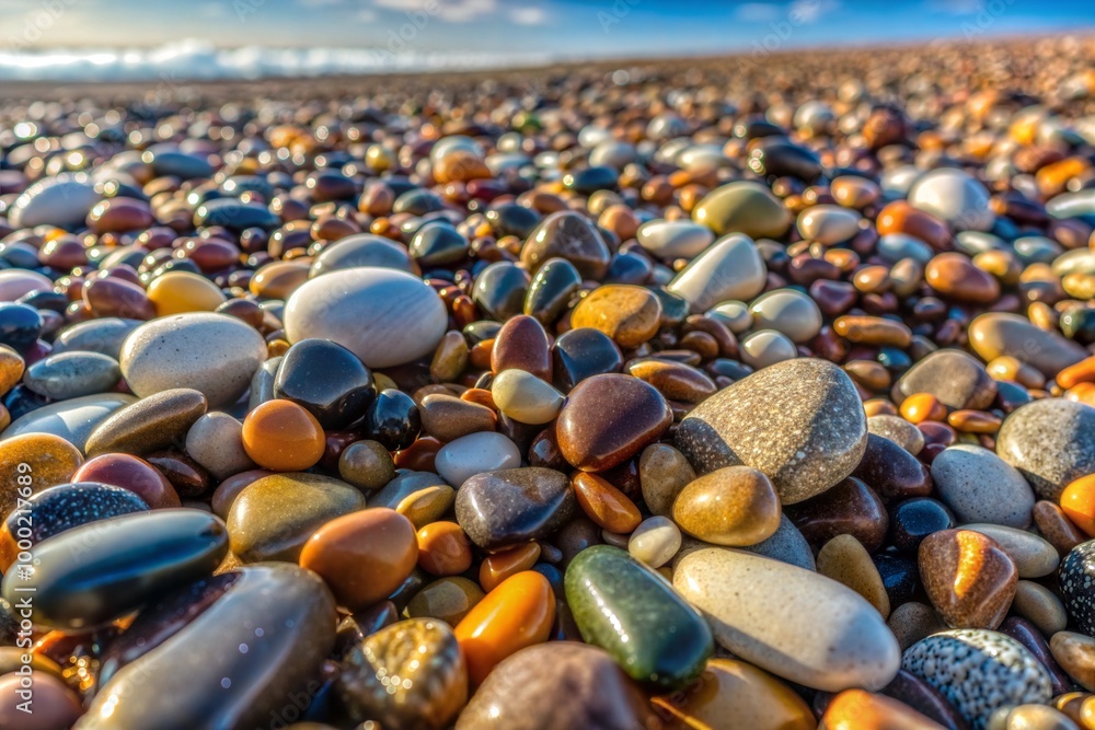 Colorful beach pebbles close-up in various shapes Colorful beach pebbles close-up in various shapes