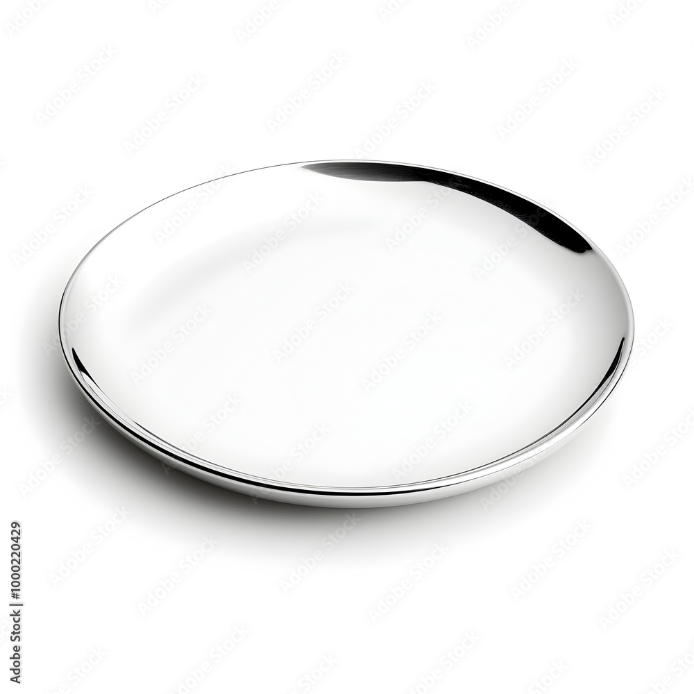 Perfect Simple Silver Plate Isolated on White Macro Shot Perfect Simple Silver Plate Isolated on White Macro Shot