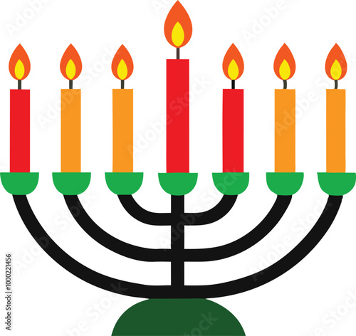 Hanukkah Menorah with Lit Candles Vector Illustration for Festive Celebrations
