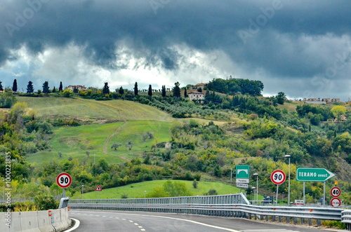 Autostrada A24 or Strada dei Parchi a highway located in the regions of Lazio and Abruzzo in Italy. This highway is also part of the E80 European route. photo