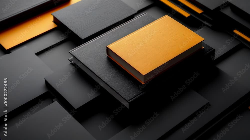 Artful arrangement of black and orange books on a textured surface Artful arrangement of black and orange books on a textured surface