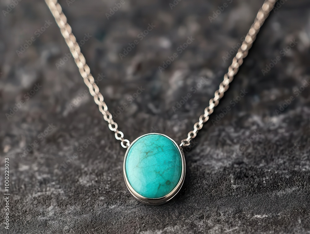 Minimalist necklace with a single oval turquoise gemstone, set in a thin silver chain, simple and elegant design, Minimalism, 3D Art Minimalist necklace with a single oval turquoise gemstone, set in a thin silver chain, simple and elegant design, Minimalism, 3D Art