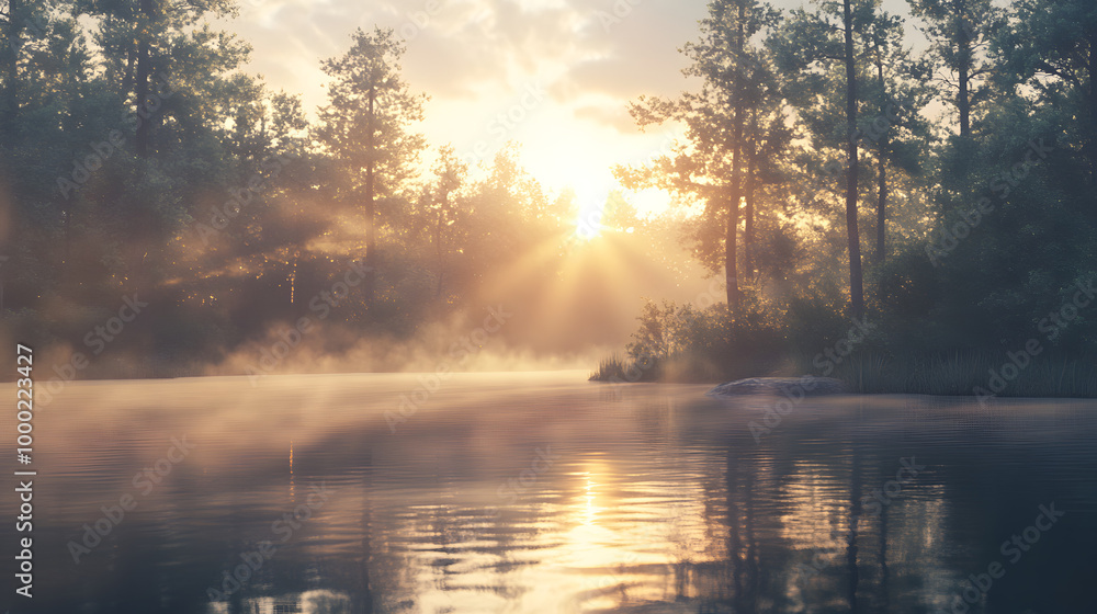 Sunrise Over Quiet Forest Lake Sunrise Over Quiet Forest Lake