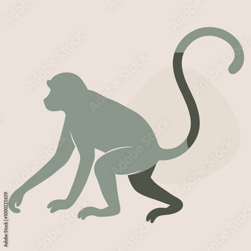 a monkey. The monkey is shown in a crouching position, silhouette vector illustrarion,