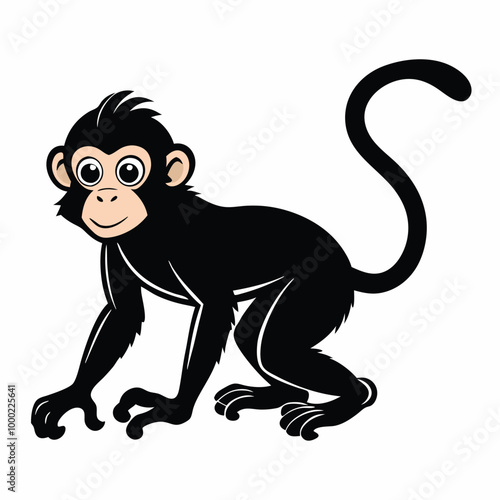 a monkey. The monkey is shown in a crouching position, silhouette vector illustrarion,