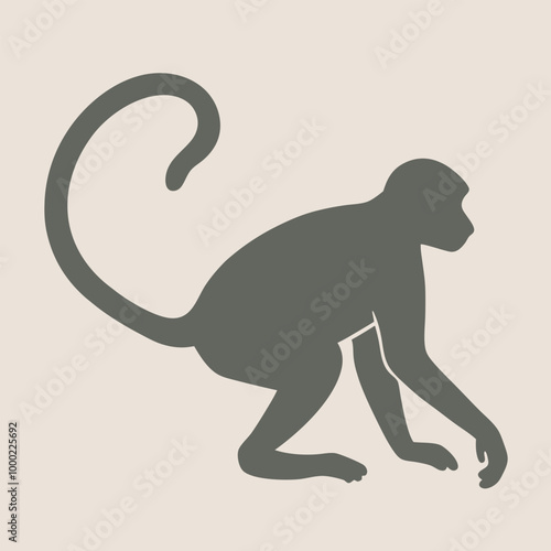 a monkey. The monkey is shown in a crouching position, silhouette vector illustrarion,