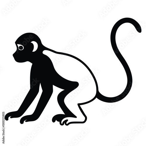 a monkey. The monkey is shown in a crouching position, silhouette vector illustrarion,