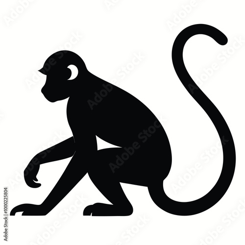 a monkey. The monkey is shown in a crouching position, silhouette vector illustrarion,