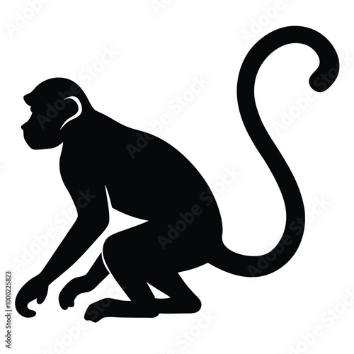 a monkey. The monkey is shown in a crouching position, silhouette vector illustrarion,