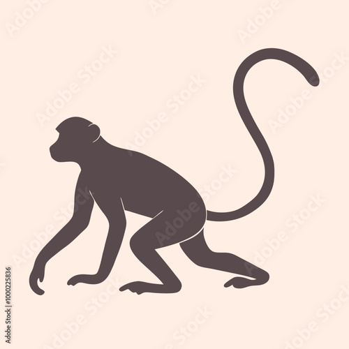 a monkey. The monkey is shown in a crouching position, silhouette vector illustrarion,