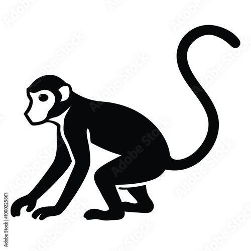a monkey. The monkey is shown in a crouching position, silhouette vector illustrarion,