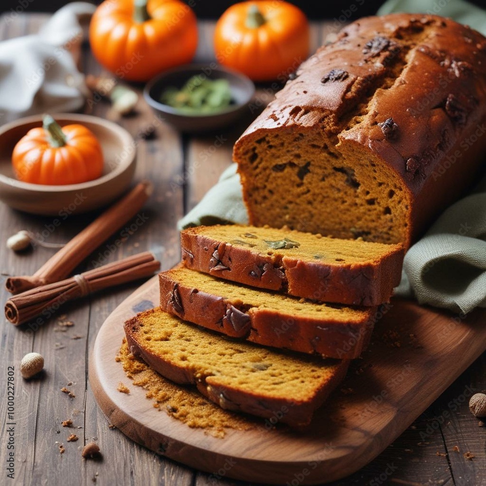Autumnal Delight: Rustic Pumpkin Bread Loaf with Spices