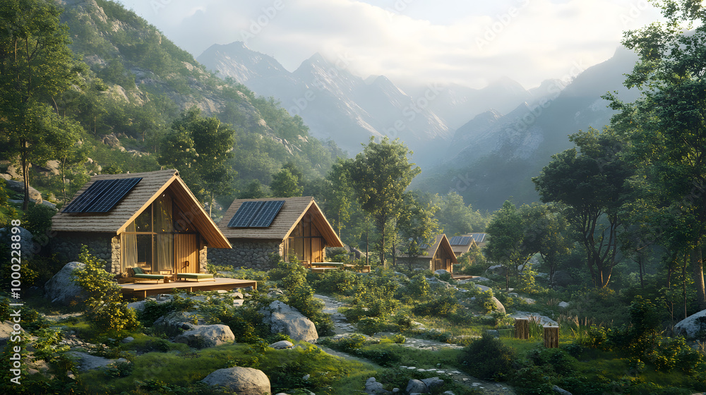 Eco-Friendly Mountain Resort with Solar-Powered Cabins Eco-Friendly Mountain Resort with Solar-Powered Cabins