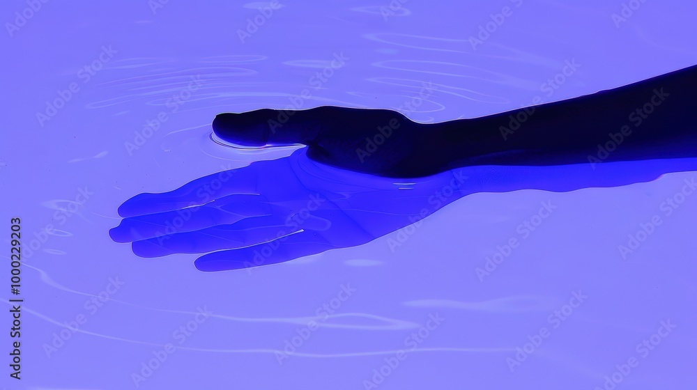 Hand Silhouette in Water with Blue Lighting Hand Silhouette in Water with Blue Lighting