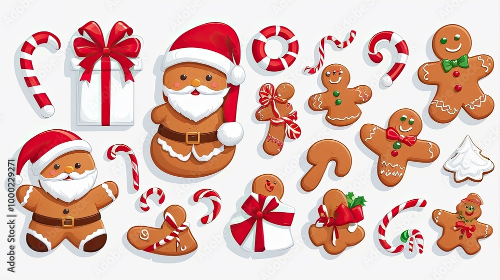 Obraz premium simple pattren santa hat and gingerbread white background