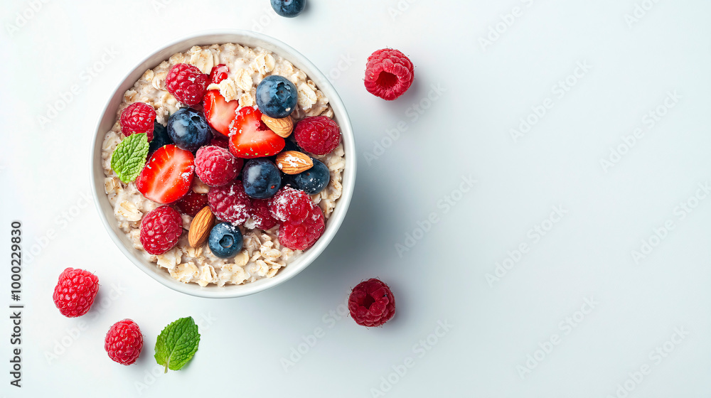 Healthy Breakfast with Oatmeal, Fruits, and Nuts Healthy Breakfast with Oatmeal, Fruits, and Nuts
