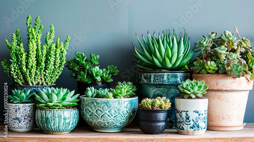 Green Plants and Succulents in Modern Pots