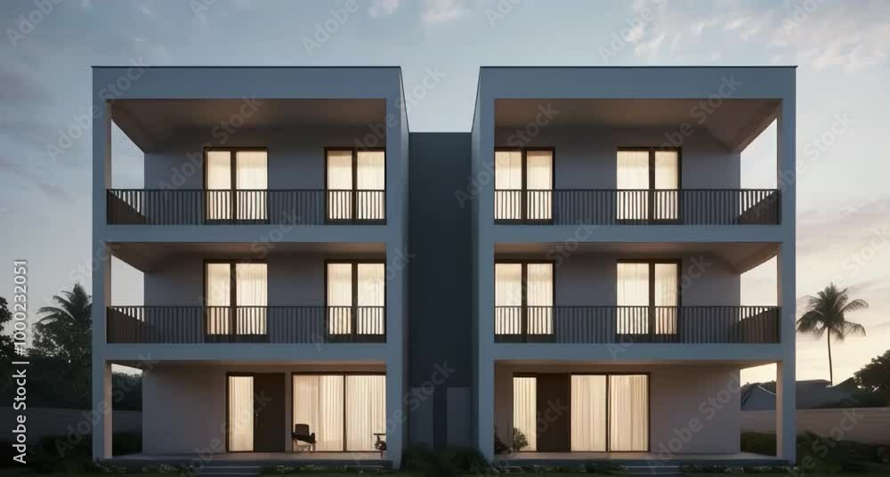 a facade architecture of a familiar duplex house. The fachada should have a minimalist style, inspiring the architecture a facade architecture of a familiar duplex house. The fachada should have a minimalist style, inspiring the architecture