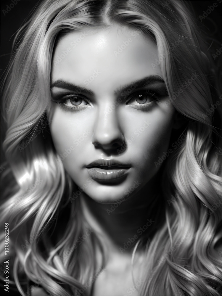 Black and white portrait of a beautiful, refined, and sensual young blonde woman Black and white portrait of a beautiful, refined, and sensual young blonde woman