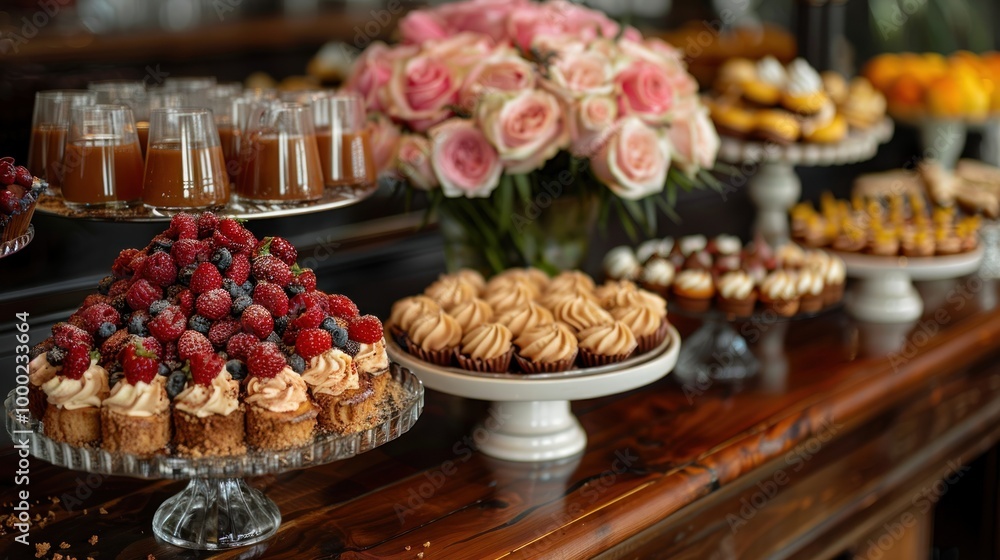 Dessert Table with Berries and Flowers Dessert Table with Berries and Flowers