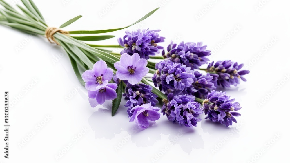 A bouquet of lavender flowers arranged on a white surface, showcasing their beauty and fragrance. A bouquet of lavender flowers arranged on a white surface, showcasing their beauty and fragrance.