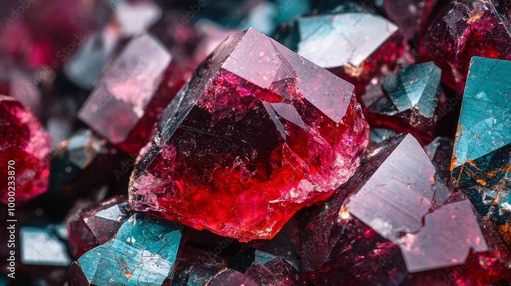 A stack of red and blue crystals atop one another, with a foundation of identical hued piles beneath A stack of red and blue crystals atop one another, with a foundation of identical hued piles beneath
