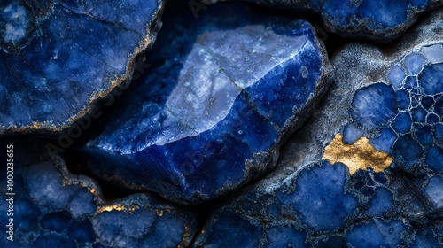  A tight shot of a blue rock featuring a golden star at its center, accompanied by a yellow star nestled in its midst photo