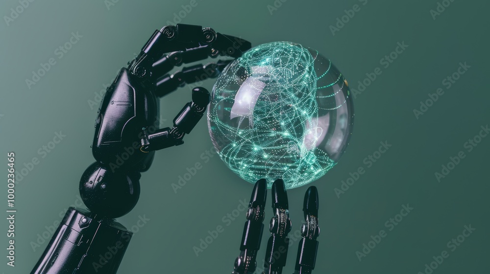 Futuristic AI Hand Holding a Glowing Sphere Futuristic AI Hand Holding a Glowing Sphere