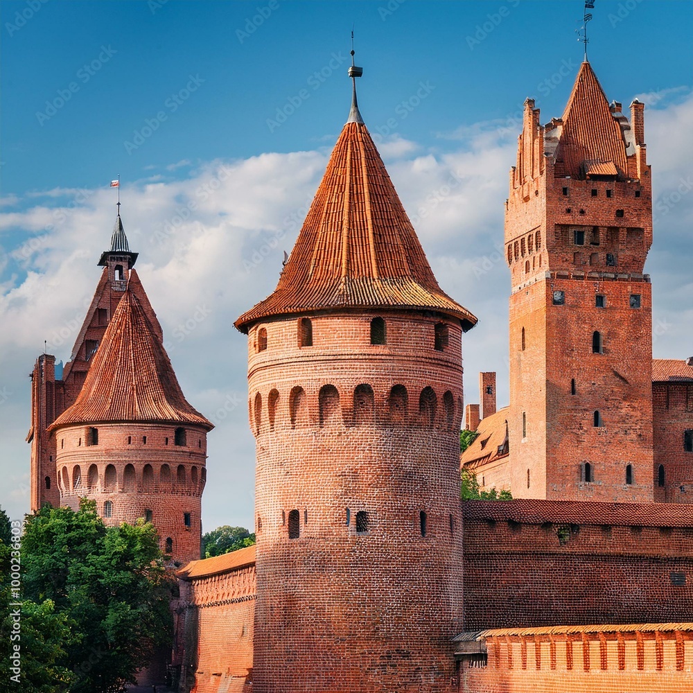 medieval red brick tower houses, AI generated Stock Photo | Adobe Stock