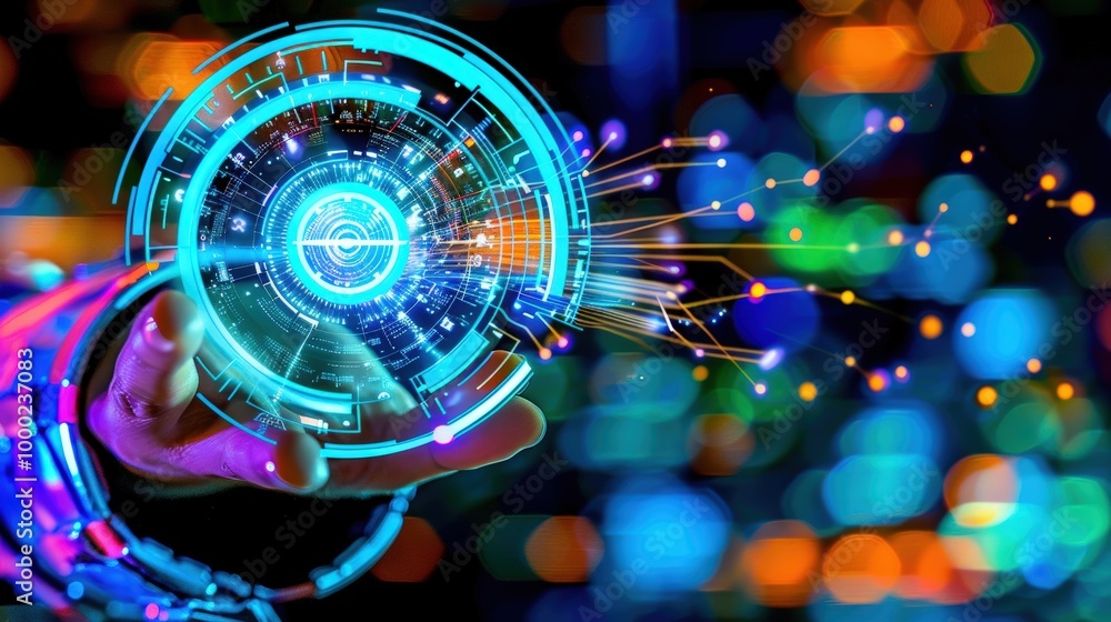 Futuristic AI Concept with Digital Interface and Hand Futuristic AI Concept with Digital Interface and Hand
